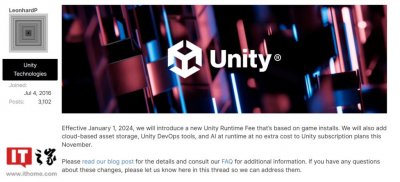 ​消息称 Unity 引擎“互相矛盾的服务条款”将招致集体诉讼