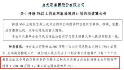 ​暴涨50%后 金龙羽董事长老婆要减持套现近3亿元