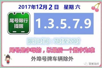 ​沧州12月2日限行早知道，市区及各县城怎么限行，都给你找齐了