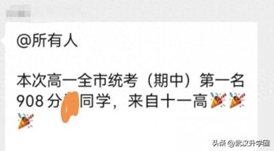 ​武汉市高一期中最高分908，部分高中600分以上人数公布！